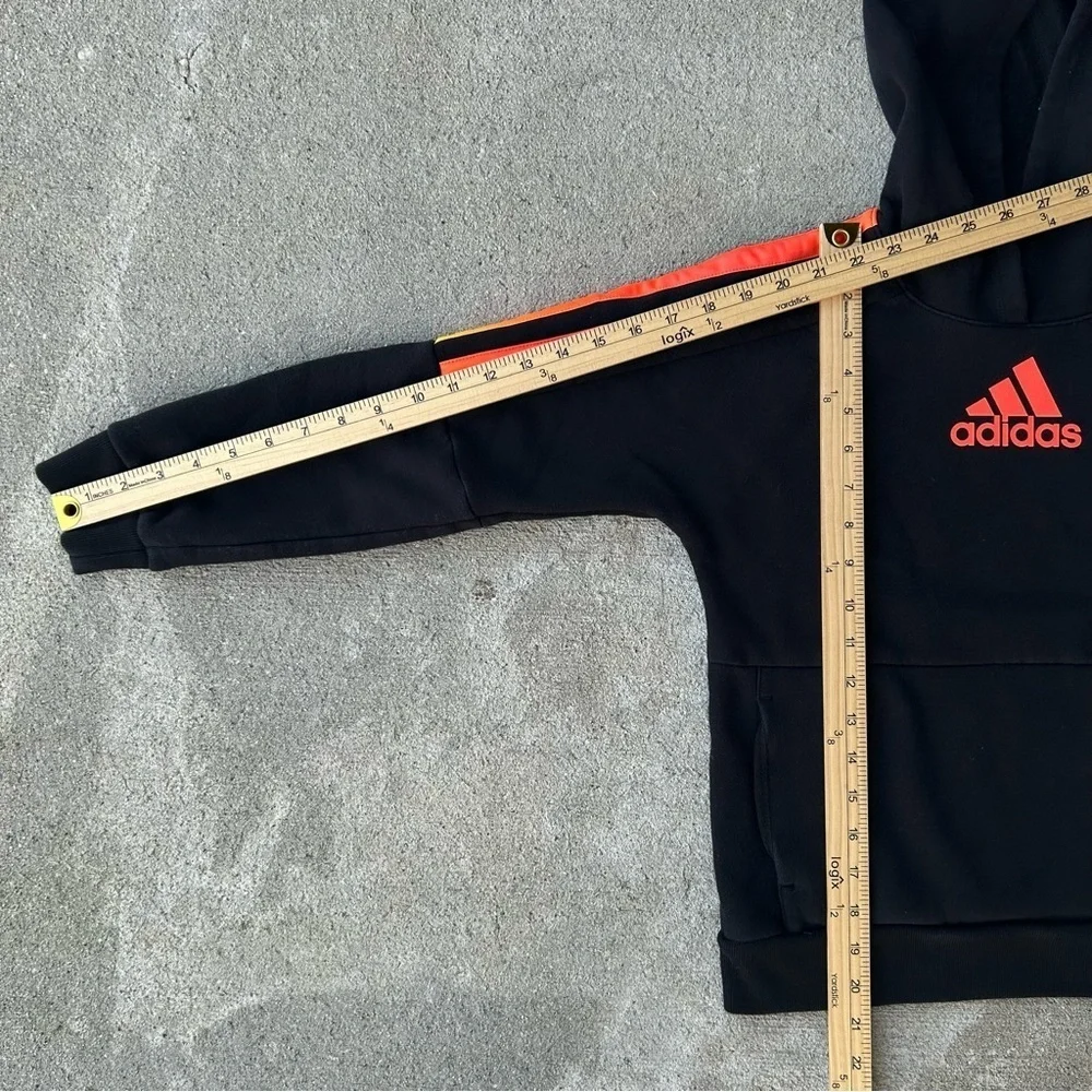 Adidas Youth Black Hoodie w/ Red & Orange Stripes | Size M (10/12)